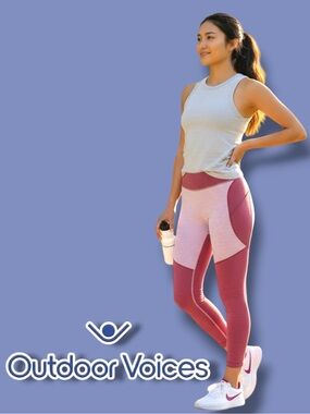 Outdoor Voices Pink Contrast Medium Compression Leggings. Size Small